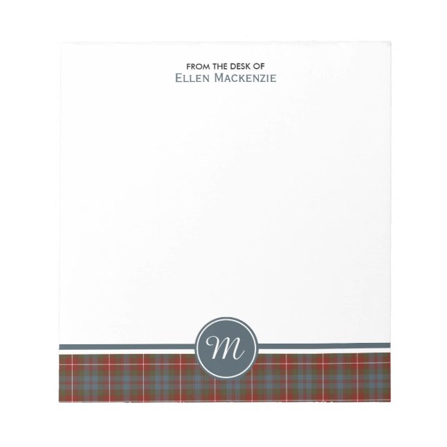 Bloc De Notas Fraser de Lovat Weathered Tartán Monograma (Frente)