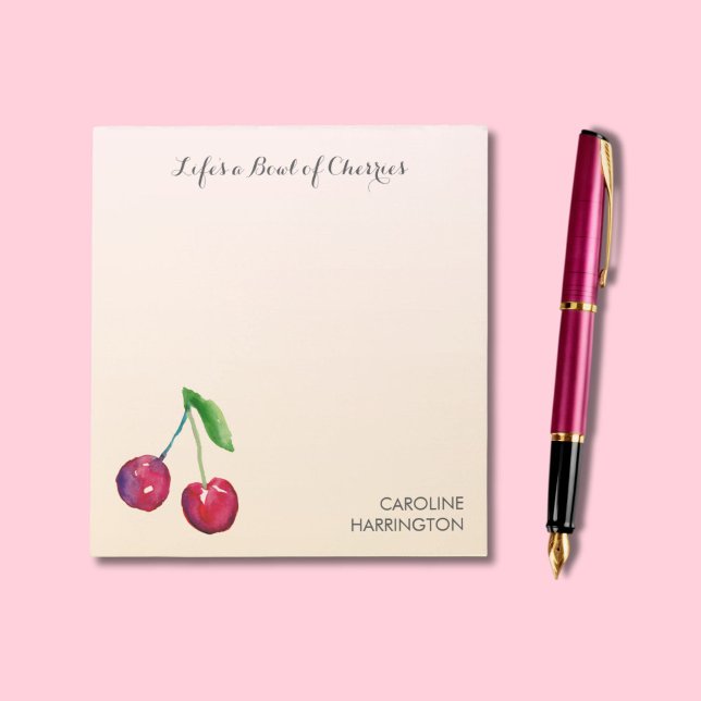 Bloc De Notas Fresas de mano Cutan Coqueta Inspiradora (Unique, hand-drawn red cherries lend romance and elegance to your notes and correspondence!)