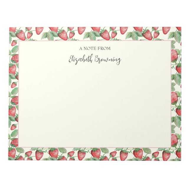Bloc De Notas Fresas Primaverales De Fresa Ilustradas A Mano (Frente)