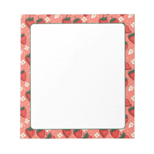 Bloc De Notas Fresas y flores Coral rosa