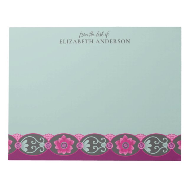 Bloc De Notas From the Desk of Pretty Teal Floral (Frente)