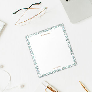 Bloc De Notas Frontera Botánica Azul y Verde Moderno