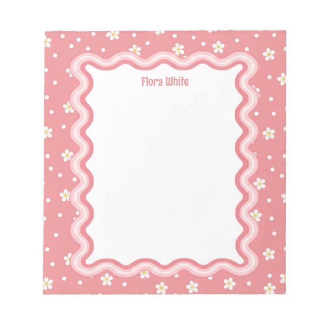 Bloc De Notas Frontera Ondulada Personalizada Flores Kawaii (Frente)