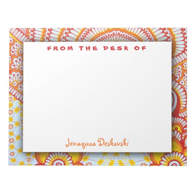 Bloc De Notas Fuego Naranja rojo caliente amarillo Boho patrón f (Frente)