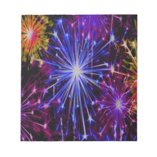 Bloc De Notas Fuegos artificiales azul y rojo divertido y llamat