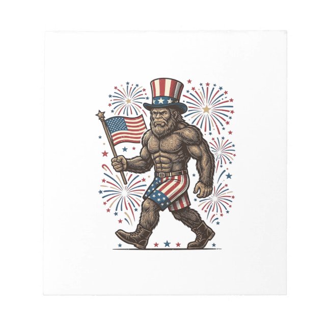 Bloc De Notas Fuegos Artificiales Patrióticos Sasquatch Grabado  (Frente)