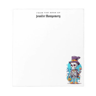 Bloc De Notas Funny Halloween Skeleton con sombrero superior