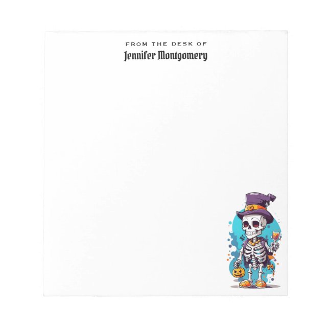 Bloc De Notas Funny Halloween Skeleton con sombrero superior (Frente)