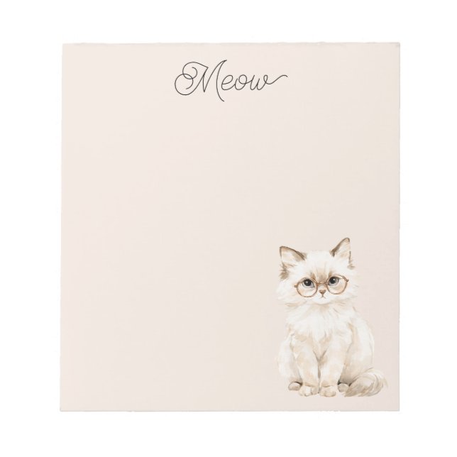 Bloc De Notas Gafas de gato blanco crema morado  (Frente)