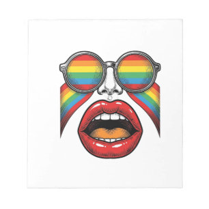 Bloc De Notas Gafas de sol arcoíris retro labios cara diseño vec