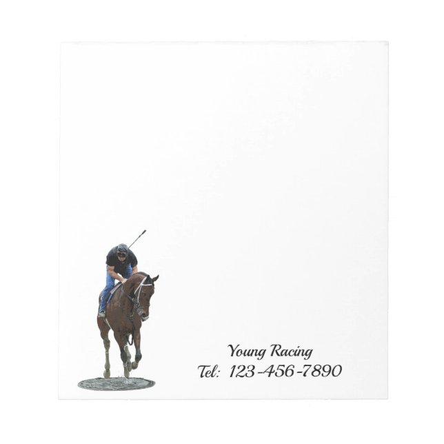 Bloc De Notas Galloping Thoroughbed Horse And Rider Notepad (Frente)