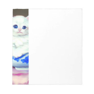 Bloc De Notas Gatito blanco vintage con flores rosas