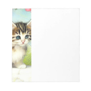 Bloc De Notas Gatito blanco y marrón vintage con flores