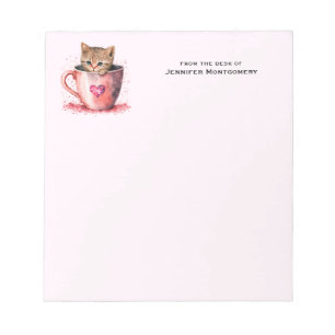 Bloc De Notas Gatito lindo en una taza de té con corazones