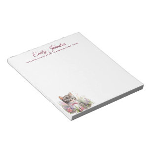 Bloc De Notas Gato acuarela en Personalizado de flores