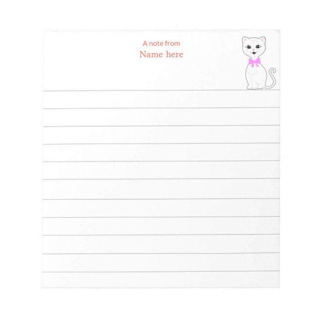Bloc De Notas Gato blanco lindo rayado (Frente)