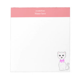 Bloc De Notas Gato blanco lindo y encabezado rosa simple