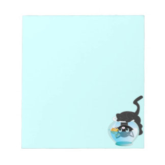 Bloc De Notas Gato de dibujos animados lindo, pez y tazón
