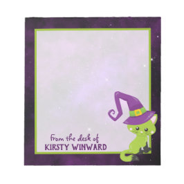 Bloc De Notas Gato de Halloween verde morado lindo