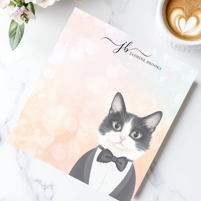 Bloc De Notas Gato Esmoquin Elegante Acuarela Personalizada (Subido por el creador)