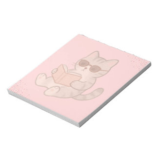 Bloc De Notas Gato Genial Leyendo Libro Estética Rosa Pastel