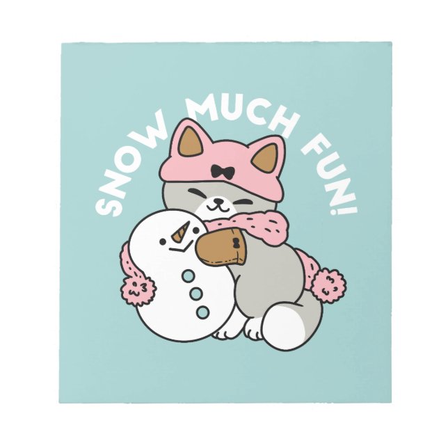 Bloc De Notas Gato lindo en arte de nieve con muñeco de nieve (Frente)