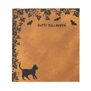 Bloc De Notas Gato negro con murciélago, Feliz Halloween