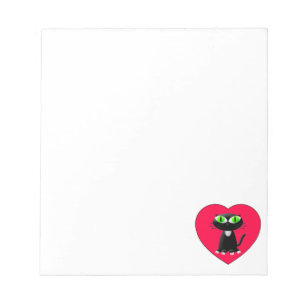 Bloc De Notas Gato negro en Personalizado de corazón rojo
