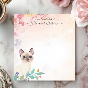 Bloc De Notas Gato siamés lindo nombre personalizado floral