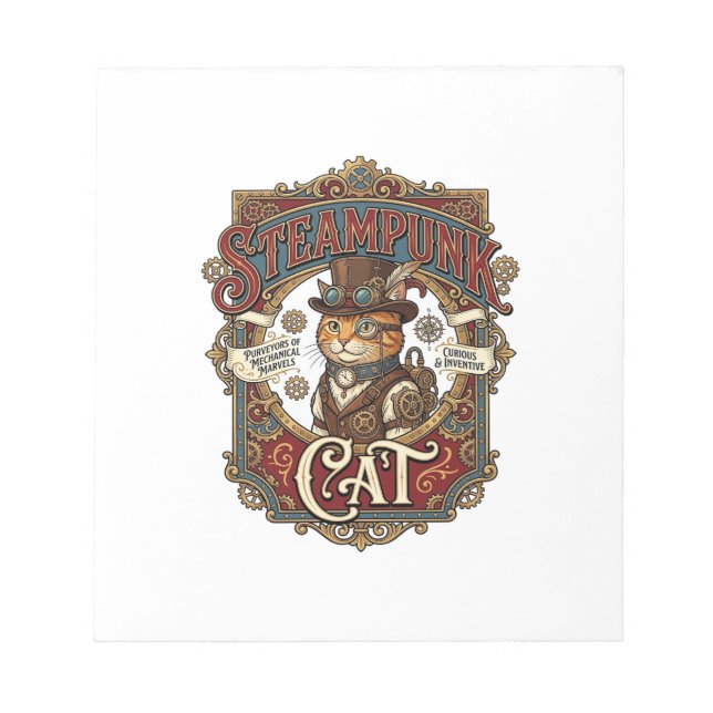 Bloc De Notas Gato Steampunk Vintage Steampunk Gato (Frente)