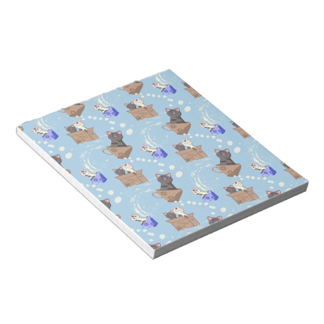 Bloc De Notas Gatos en caja y gotas de leche en azul (Lado Derecho)