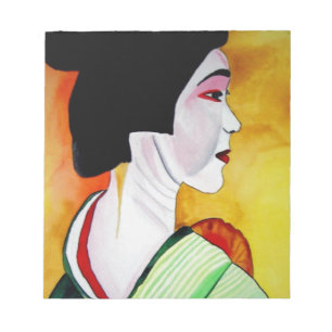 Bloc De Notas Geisha japonesa con kimono verde arte original