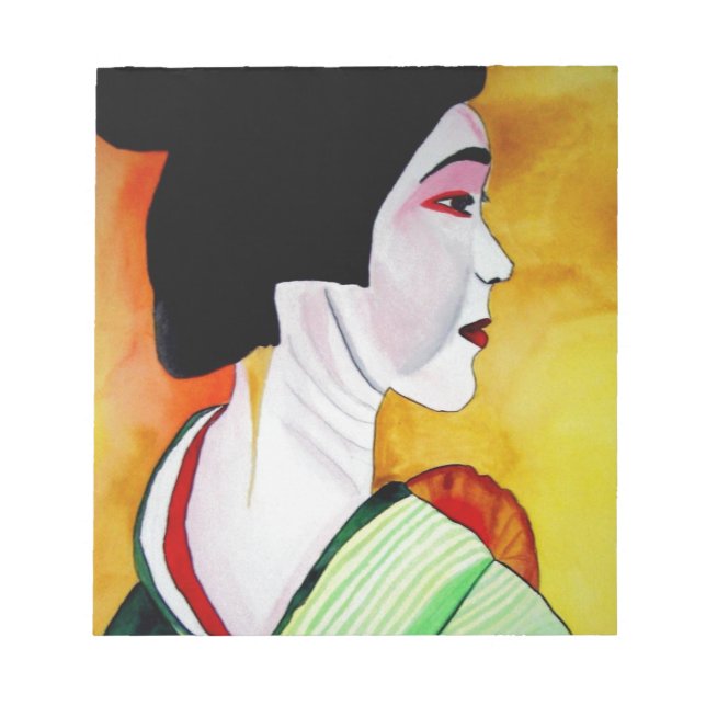 Bloc De Notas Geisha japonesa con kimono verde arte original (Frente)