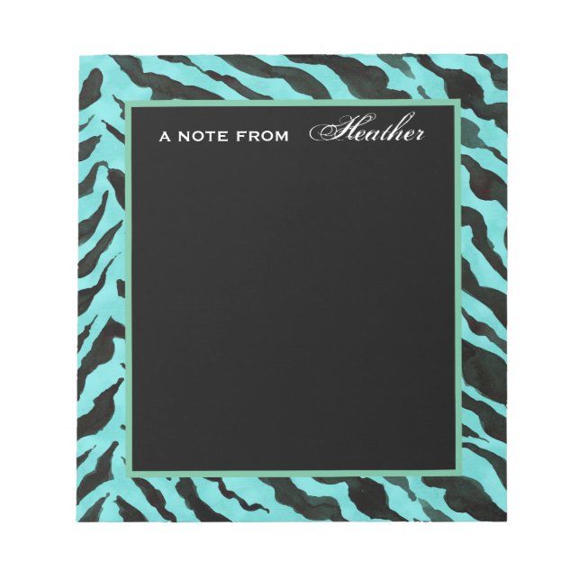 Bloc De Notas Gel Pen Notes Aqua Black Zebra Stripe Print Art (Frente)