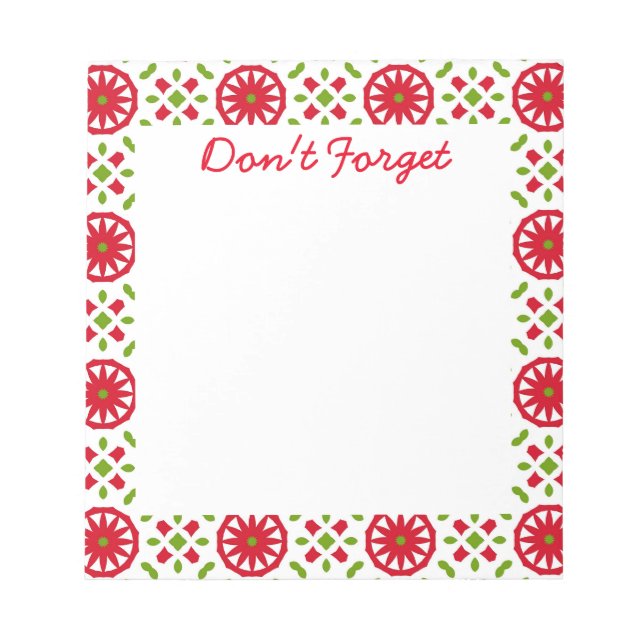 Bloc De Notas Geométrica de la vendimia verde rojo no se olvida (Frente)