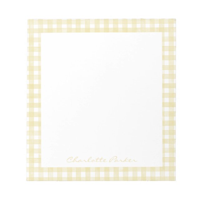 Bloc De Notas Gingham Amarillo Manteca con Nombre Personalizado (Frente)