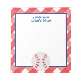 Bloc De Notas Gingham Baseball Personalized Notepad