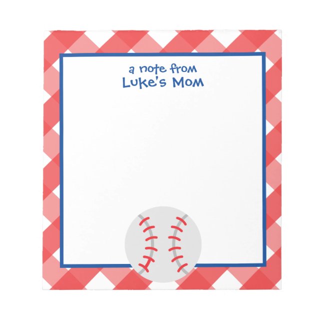 Bloc De Notas Gingham Baseball Personalized Notepad (Frente)