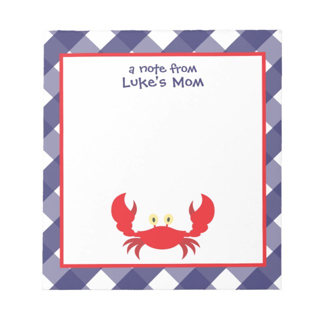 Bloc De Notas Gingham Crab Personalizado Notepad (Frente)