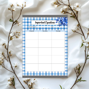 Bloc De Notas Gingham Floral Azul _ Ecuaciones Importantes