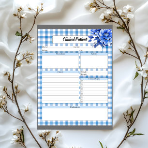 Bloc De Notas Gingham Floral Azul _ Paciente Clínico