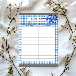 Bloc De Notas Gingham Floral Azul_ Reflexión Clínica
