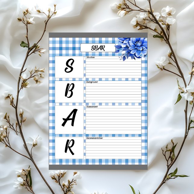 Bloc De Notas Gingham Floral Azul _ SBAR Temp (Subido por el creador)