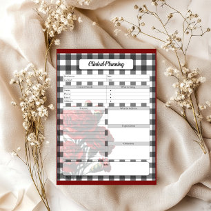 Bloc De Notas Gingham Floral Blanco y Negro _ Planificación Clín