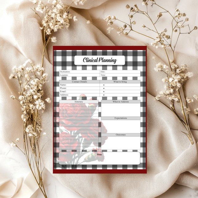 Bloc De Notas Gingham Floral Blanco y Negro _ Planificación Clín (Subido por el creador)