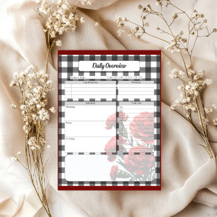 Bloc De Notas Gingham Floral Blanco y Negro _ Resumen Diario