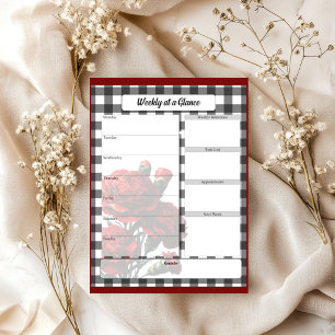 Bloc De Notas Gingham Floral Blanco y Negro _ Semana a simple vi