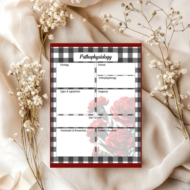 Bloc De Notas Gingham Floral Blanco y Negro_ Temp Fisiopatología (Subido por el creador)