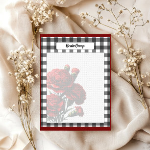 Bloc De Notas Gingham Floral Blanco y Negro_ Vaciado de Cerebro