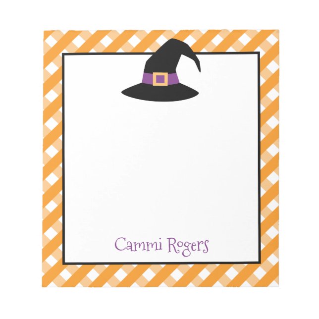 Bloc De Notas Gingham Halloween Witch Gorra Notepad Personalizad (Frente)